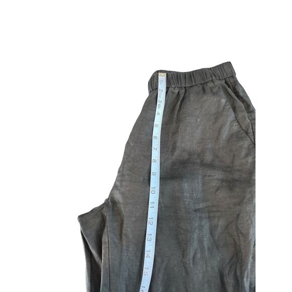 Quince Pants Black Pull On Stretch Waist Linen Relaxed Lagenlook Ankle Medium - Picture 11 of 12